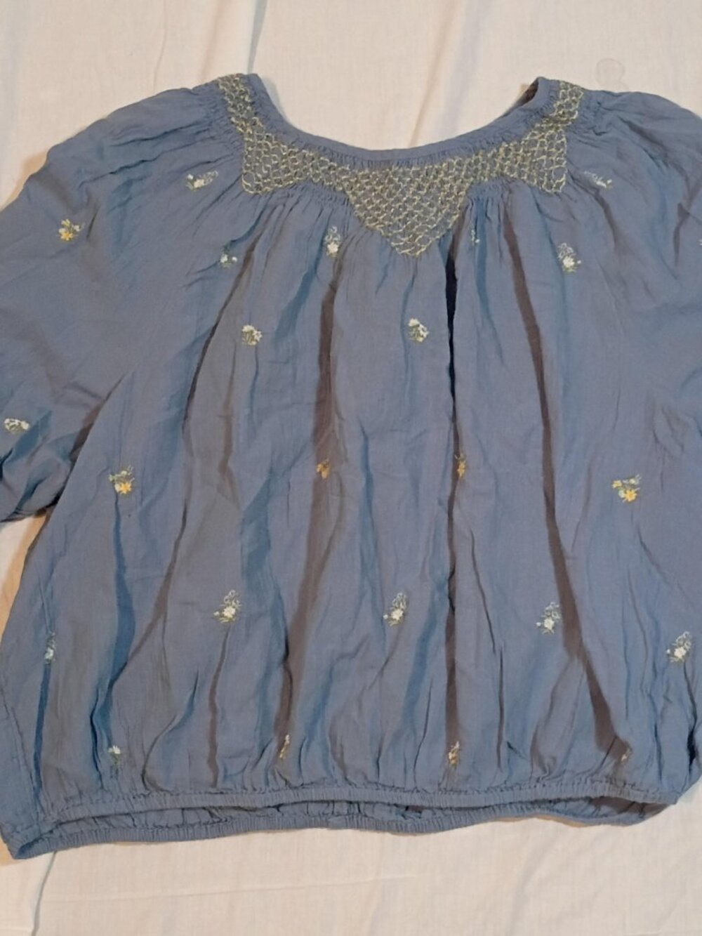 American Eagle/Blouse/Womens XL/Blue/Boho Smocked Puff Sleeve Cottagecore Floral
